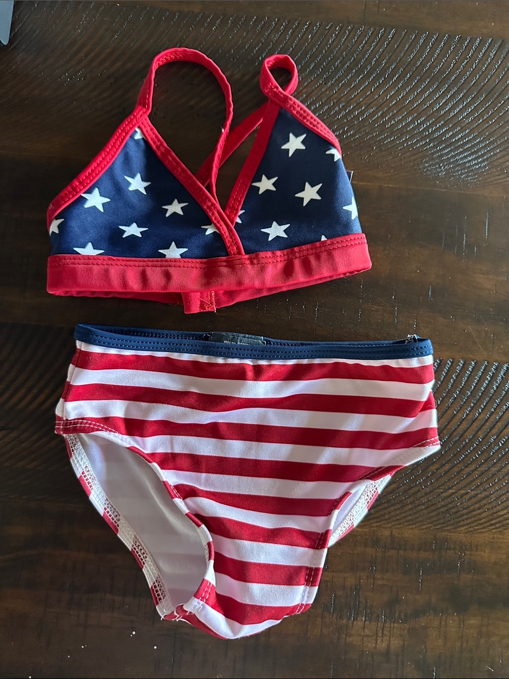 Faded Glory Red White Blue Stars & Stripes Girls Swim Set